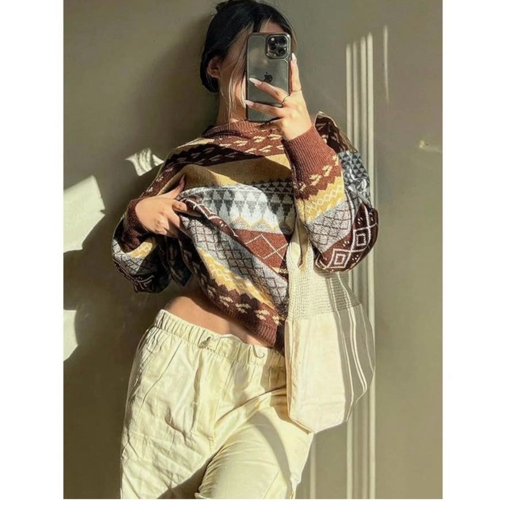 Aelfric Eden Brown and Yellow Patterned Sweater